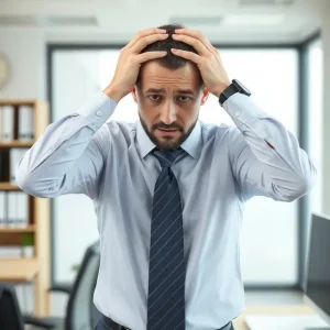 Homme d'affaires stressé par son référencement à Toulouse